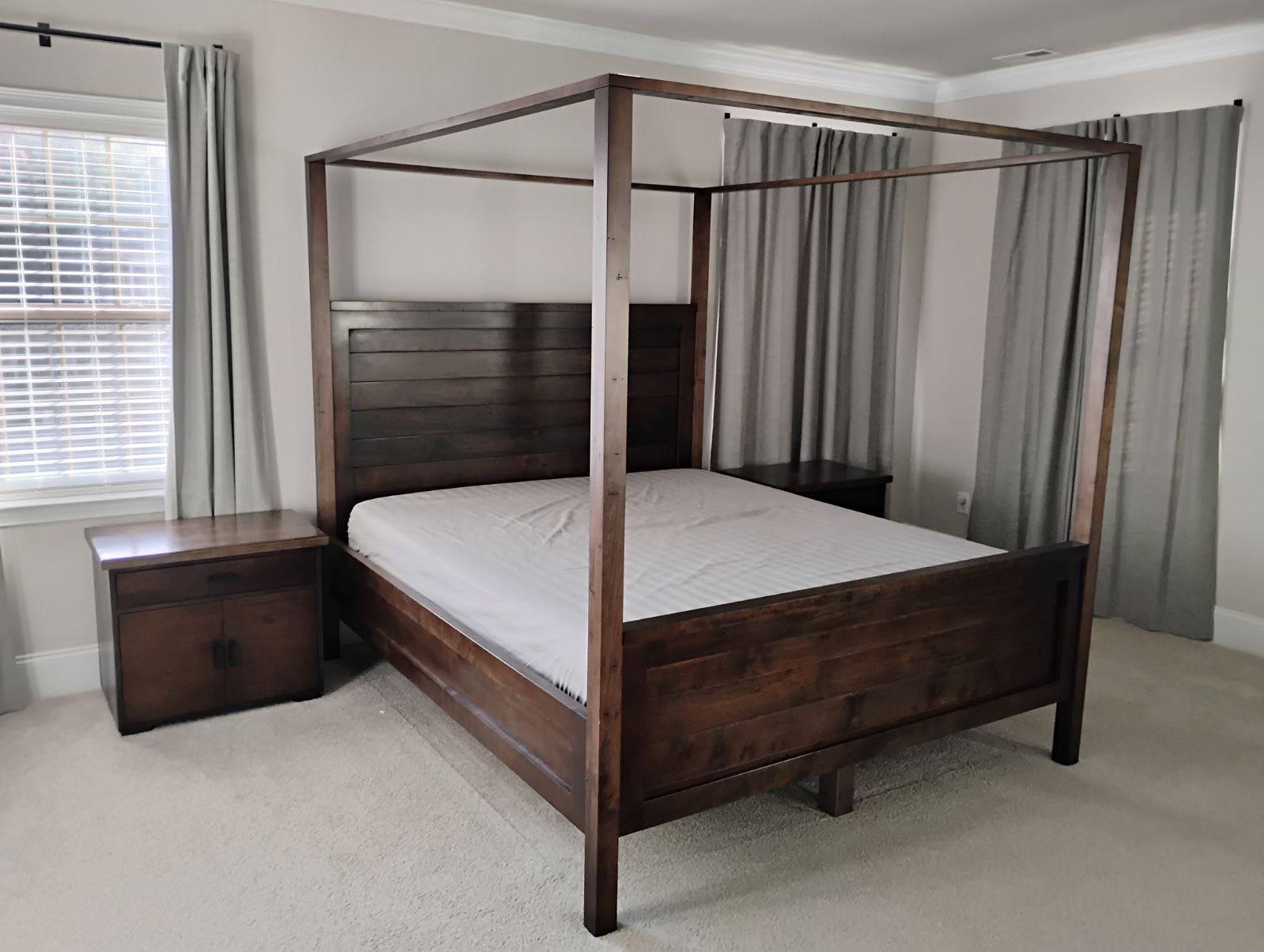 Rustic king canopy bed frame hand-crafted by Case Vollink